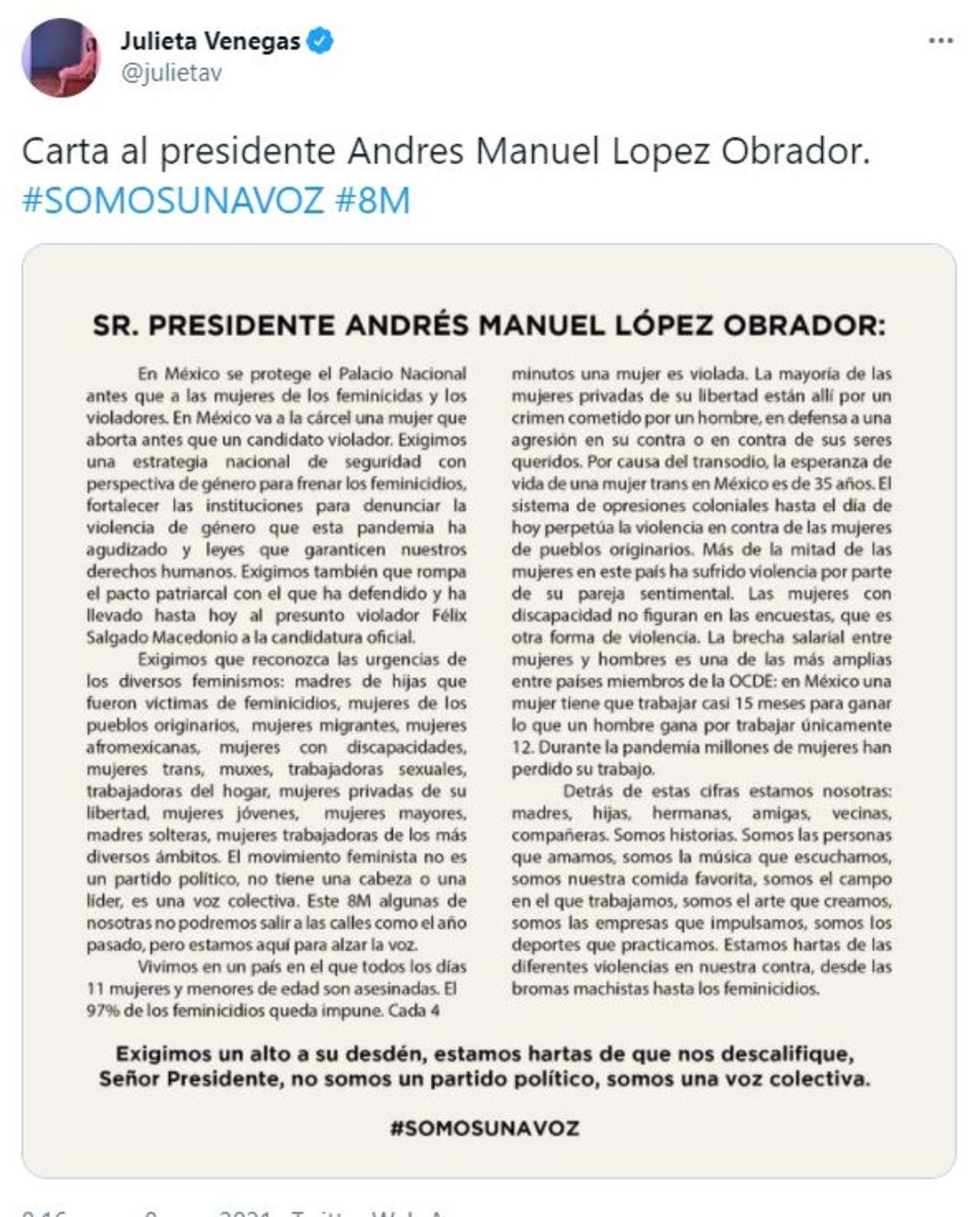 yalitza aparicio amlo presidente justicia feminicidios julieta venegas