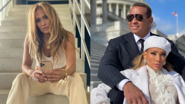 Jennifer Lopez llorando junto Alex Rodriguez