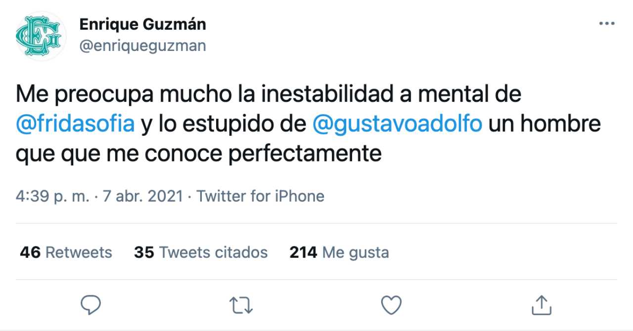 Enrique Guzmán responde acusación de abuso de Frida Sofía