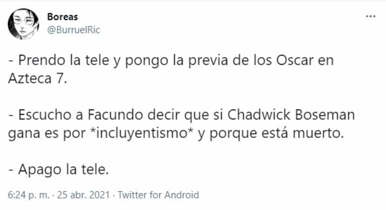 Premios Oscar 2021 Facundo burla Chadwick Boseman incluyentismo