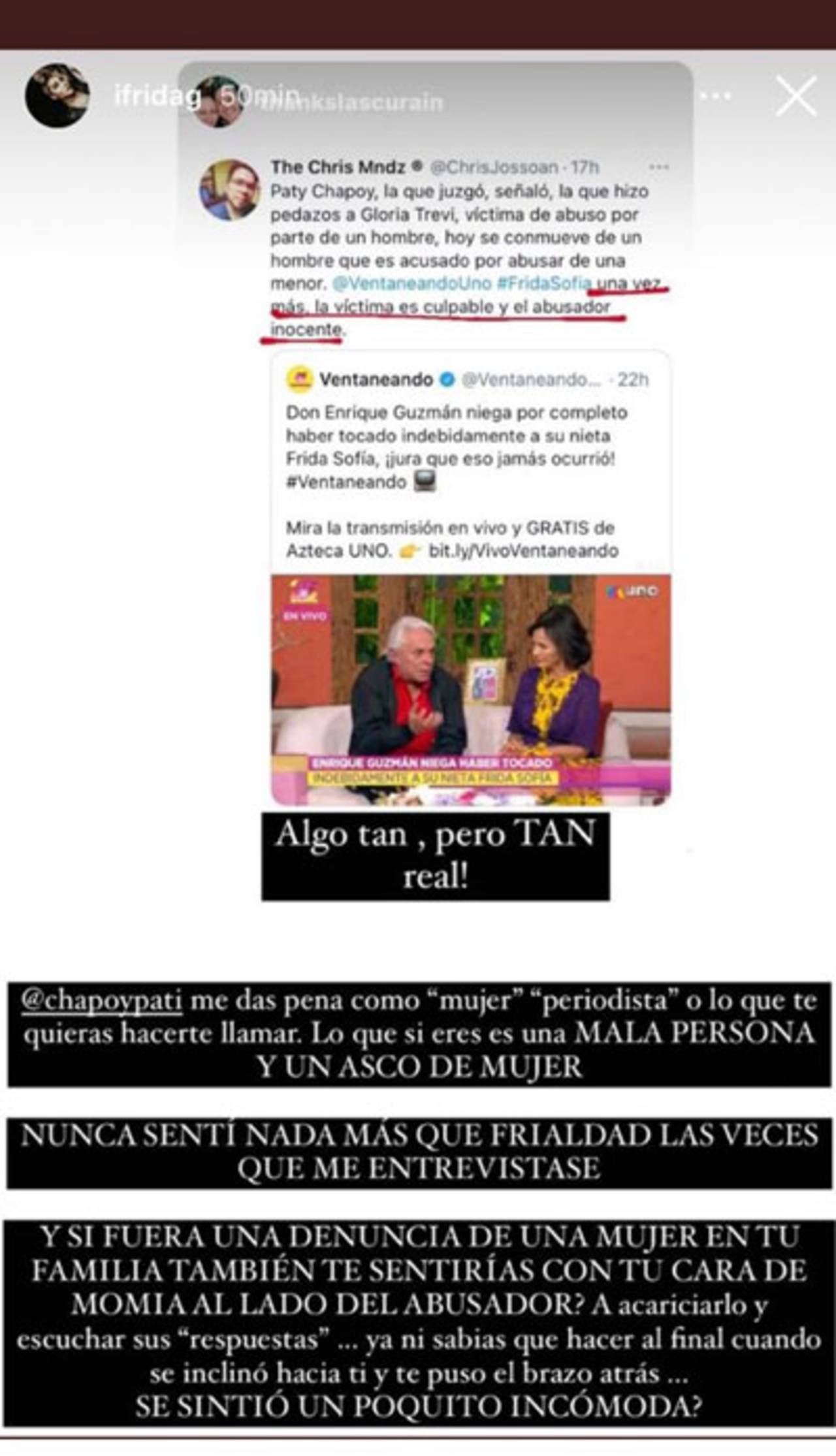 Frida Sofía contra Pati Chapoy por defender a Enrique Guzmán en Ventaneando