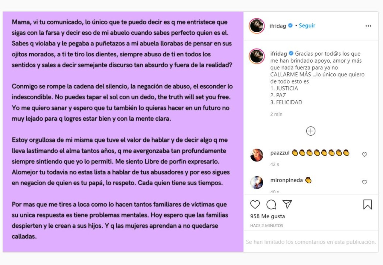Frida Sofía responde Alejandra Guzmán defender Enrique Guzmán
