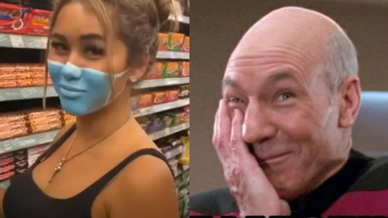 influencer pinta cubrebocas meme risa
