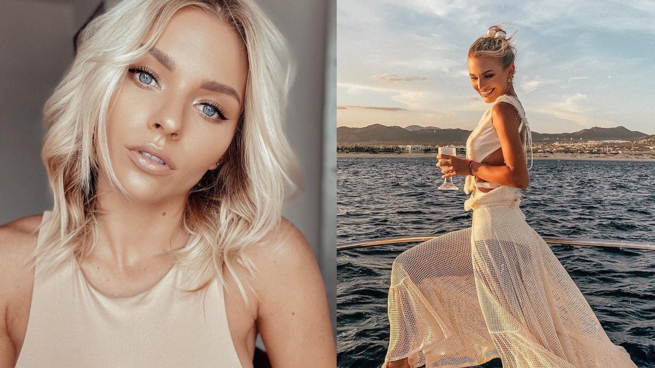Irina Baeva en un yate en el mar