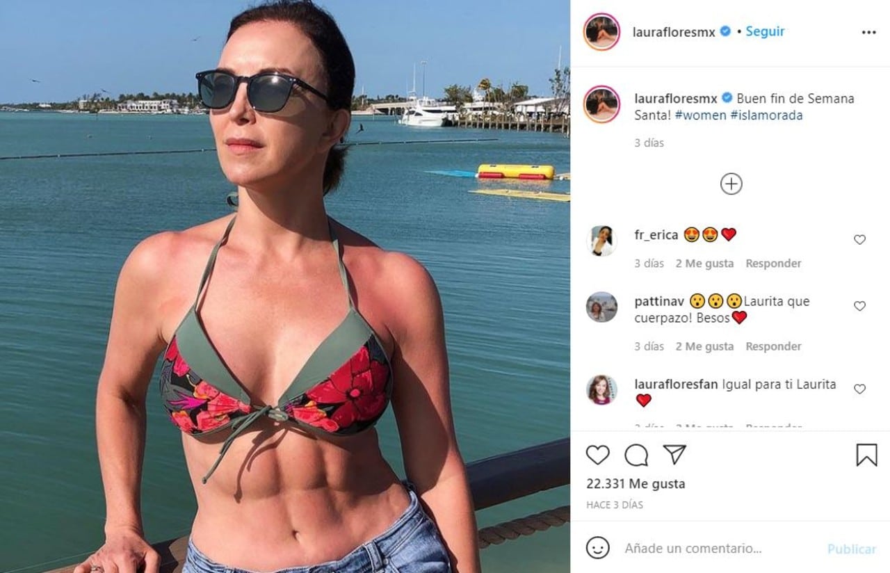 Laura Flores abdomen marcado 57 años