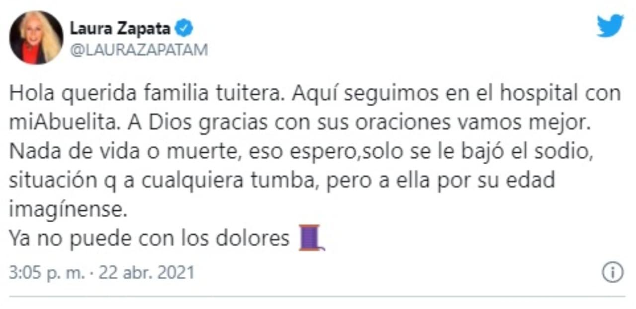 Laura Zapata revela que su abuela esta hospitalizada