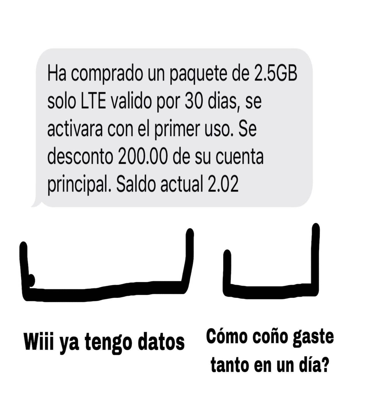 Meme de los corchetes con una recarga y datos mÃ³viles