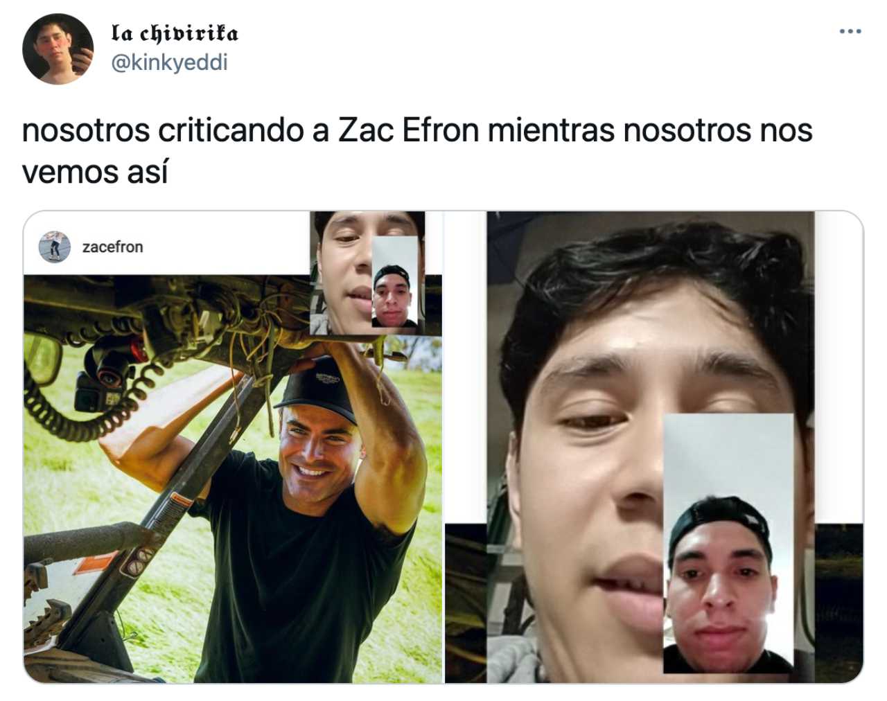 Meme de las críticas a Zac Efron por su rostro