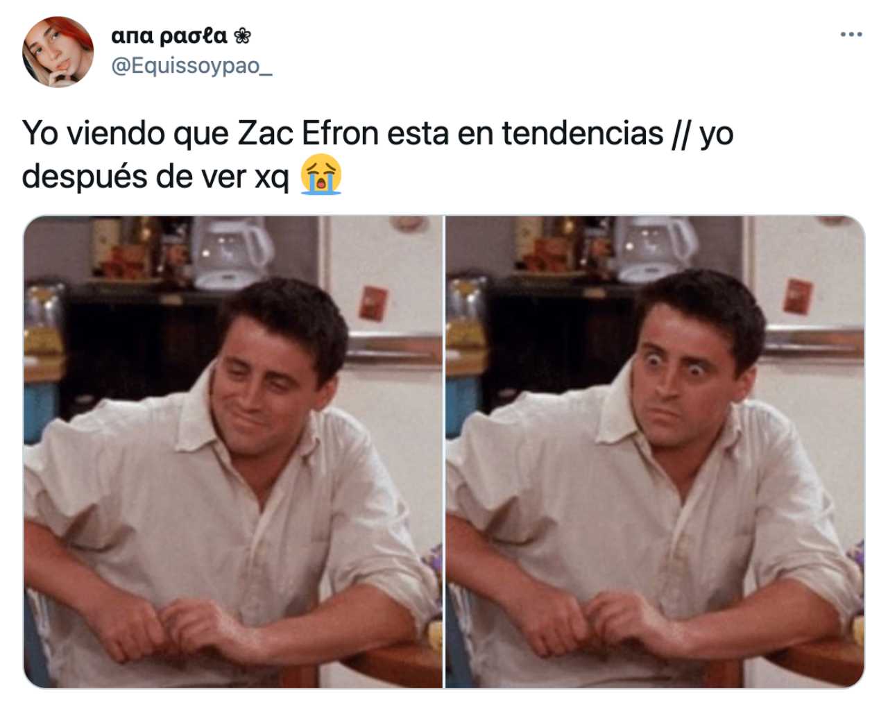 Meme de Zac Efron con reacción de Friends