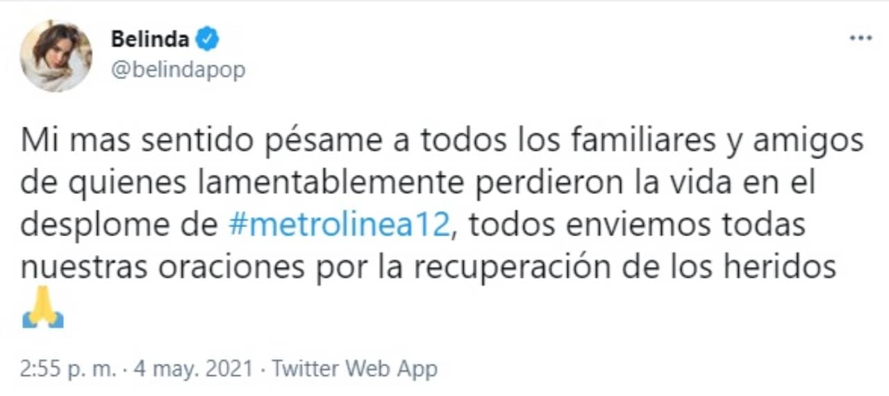 Tweet Belinda reacciona desplome metro