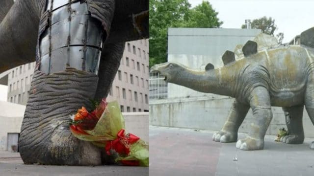 Hombre falleciÃ³ atrapado en una estatua de dinosaurio