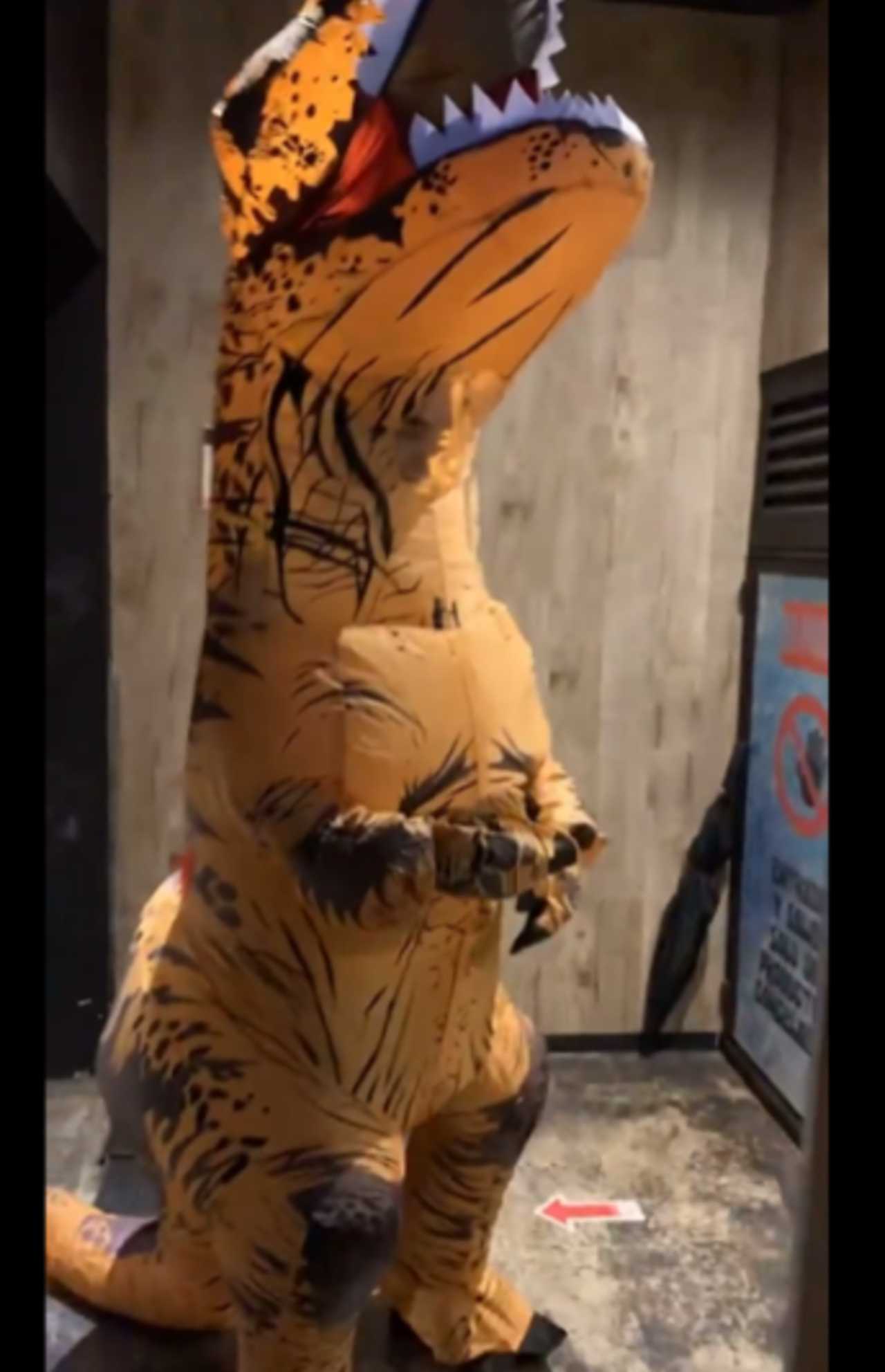 Marcus Ornellas se disfrazó de dinosaurio