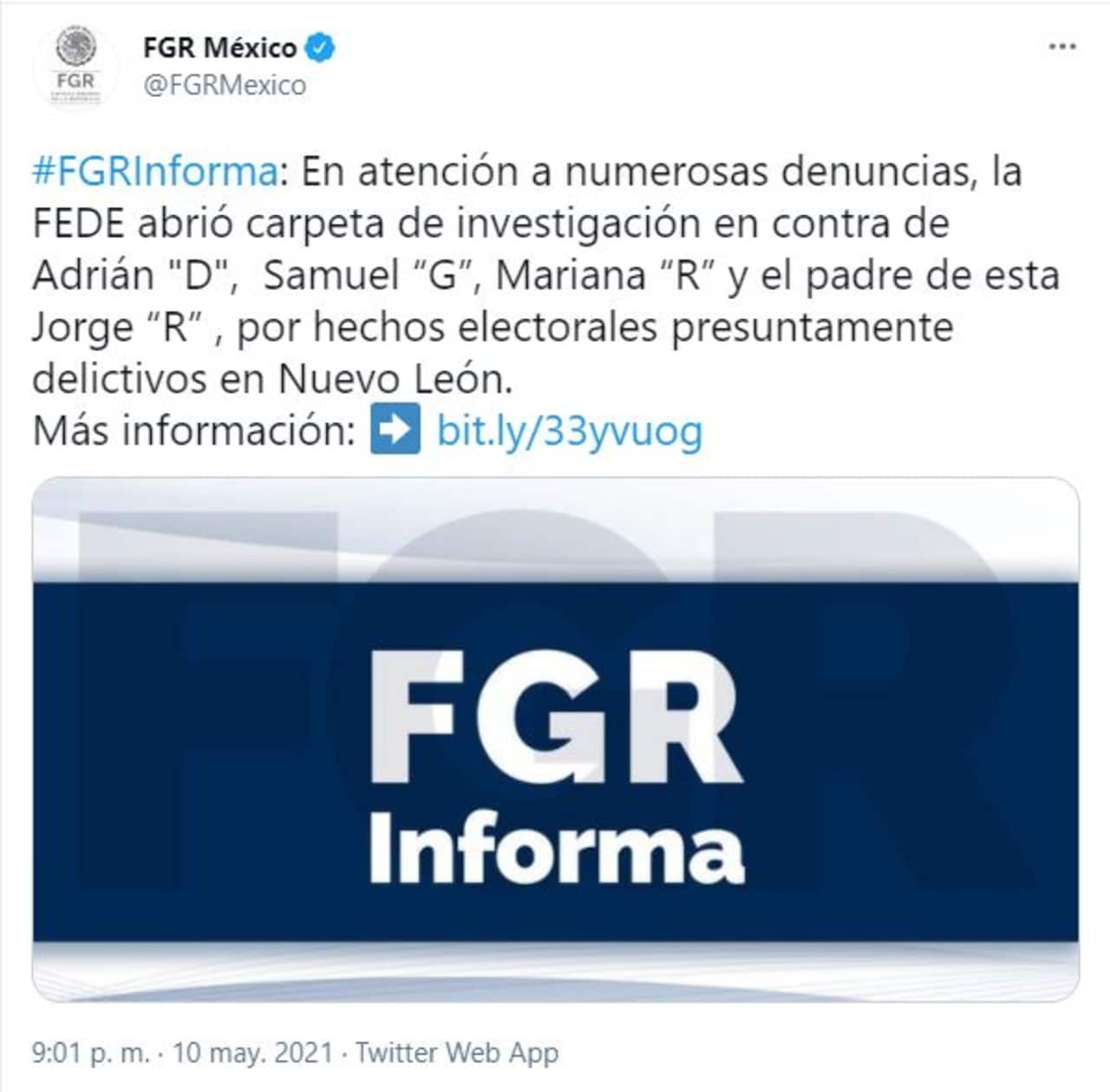 FGR Mariana RodrÃ­guez Samuel GarcÃ­a delitos electorales