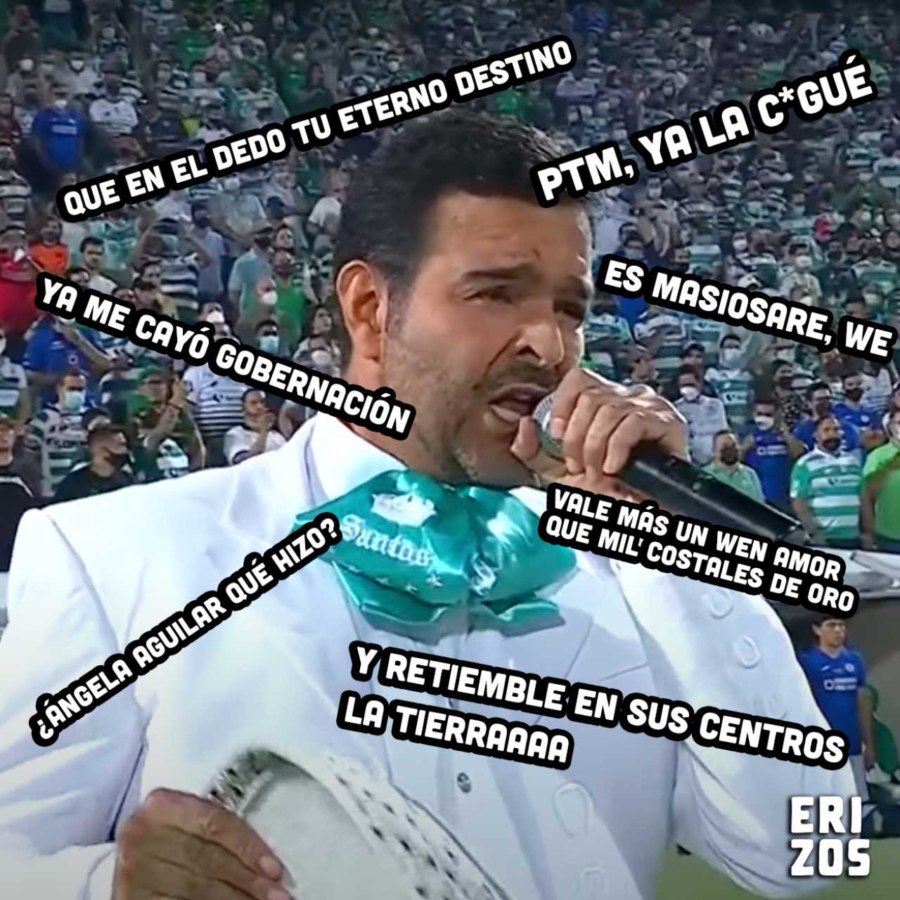 Meme de Pablo Montero cantando el Himno Nacional