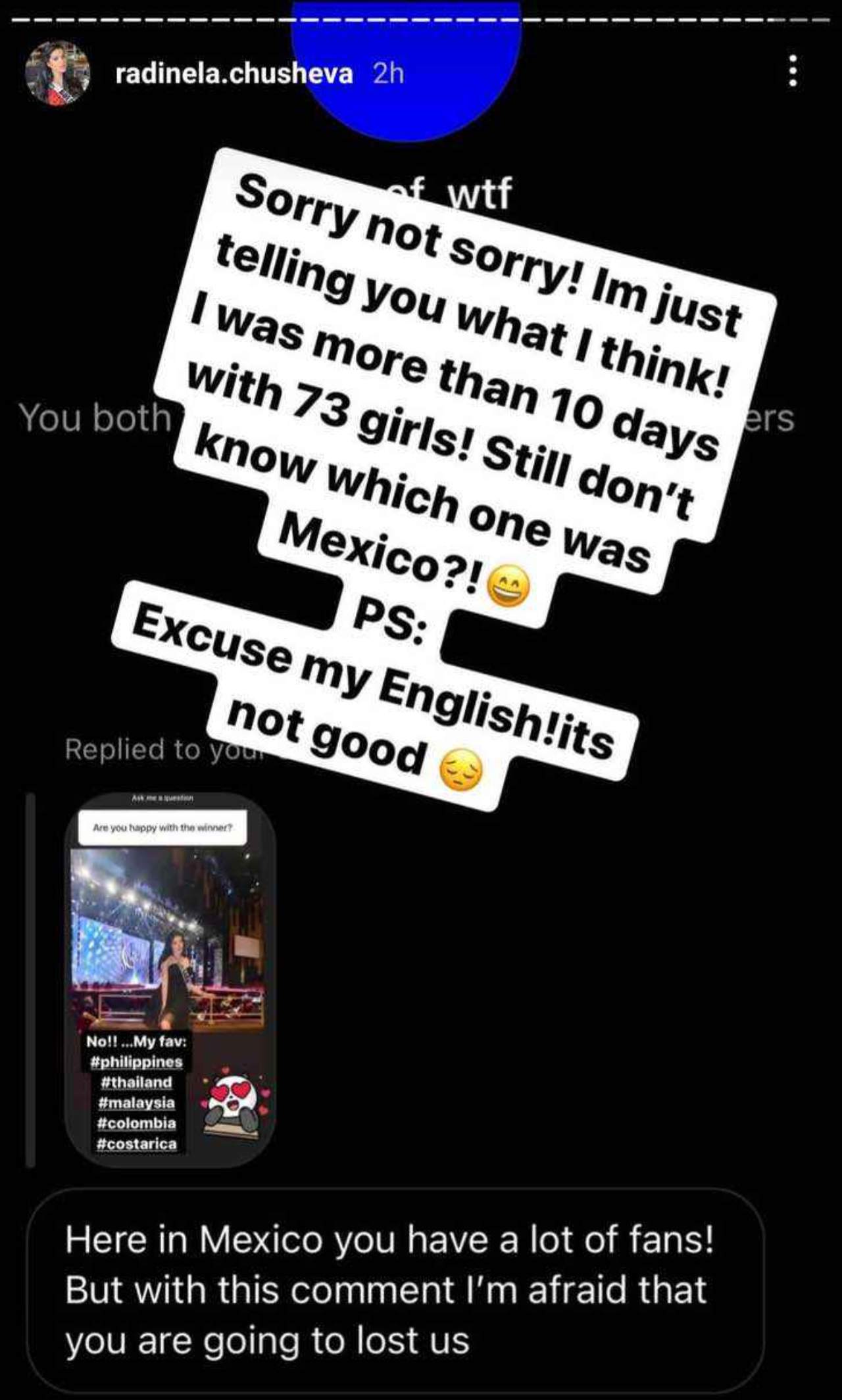Miss Bulgaria dice no conocer Andrea Meza