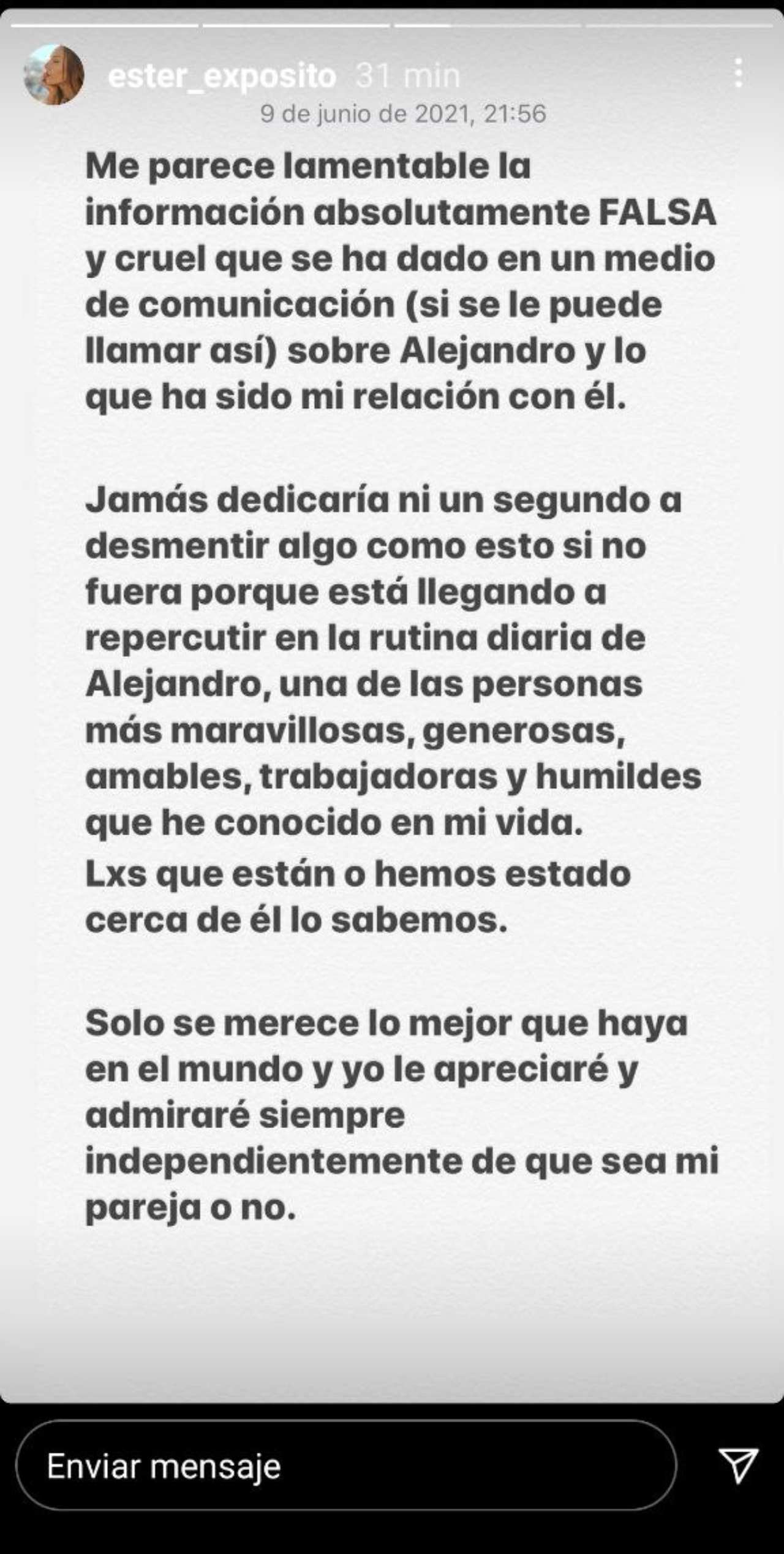 Ester Exposito desmiente Alex Speitzer mantenido