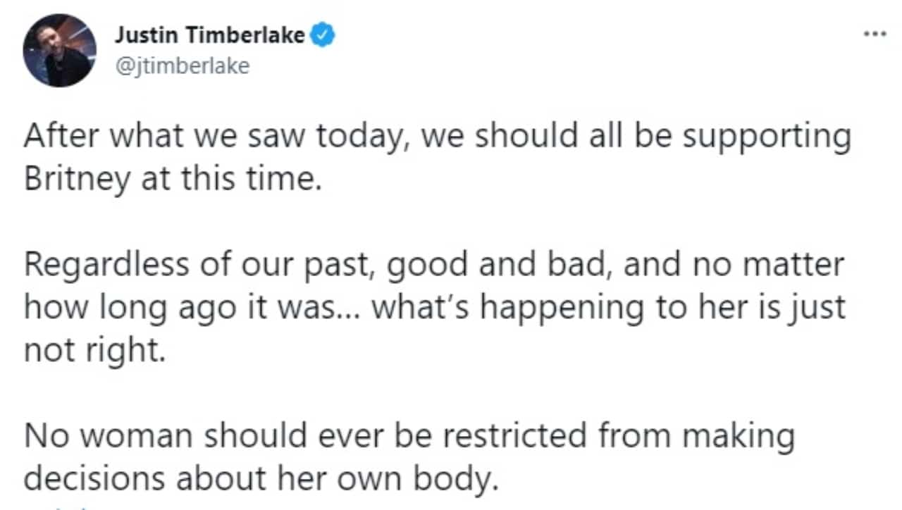 Justin Timberlake tweet apoyo Britney Spears