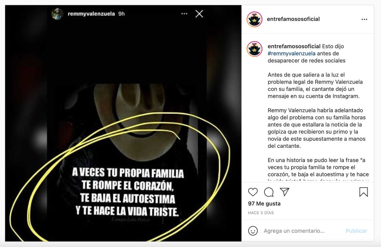 El mensaje que publicó Remmy Valenzuela