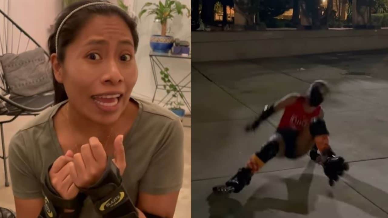 Yalitza Aparicio se estrena como skater y sufre tremenda caída en patines