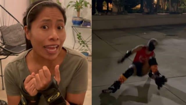 Yalitza Aparicio se estrena como skater y sufre tremenda caída en patines