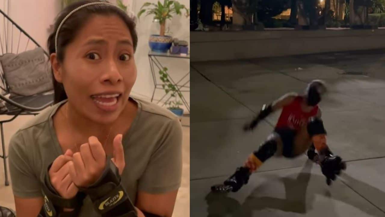 Yalitza Aparicio se estrena como skater y sufre tremenda caída en patines