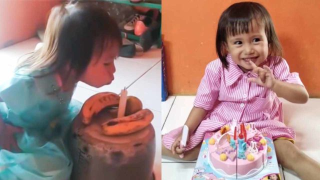 Papás improvisan pastel con plátanos, una olla y una vela porque no tenían dinero