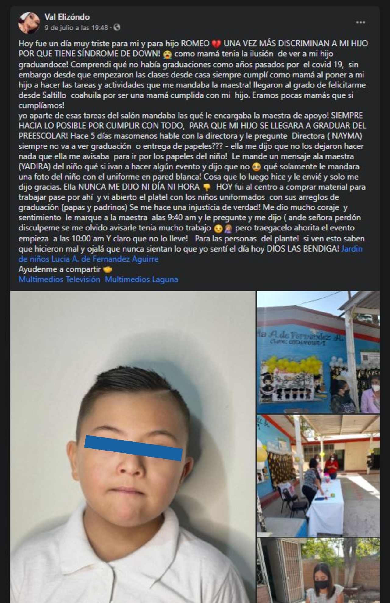 discriminación en kínder a niño con síndrome de down; olvidan invitarlo a su graduación