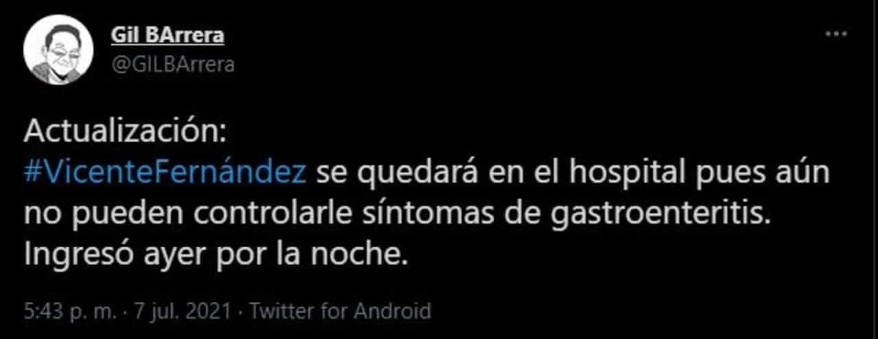 Vicente Fernández se encuentra hospitalizado