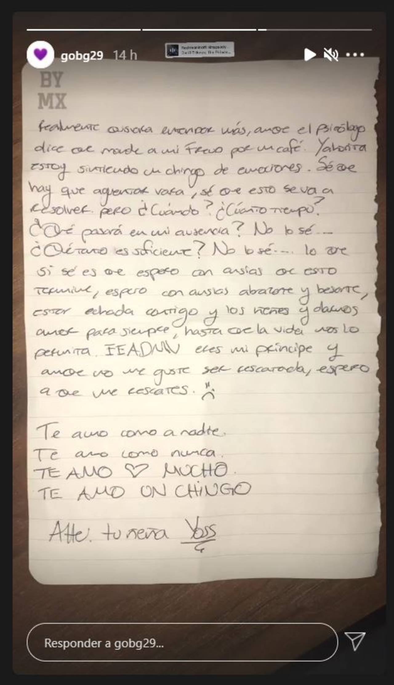 La carta que envió YosStop desde la cárcel a su novio