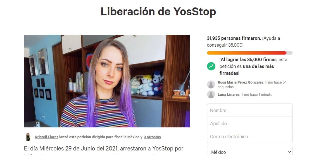 YosStop peticion para liberarla de carcel