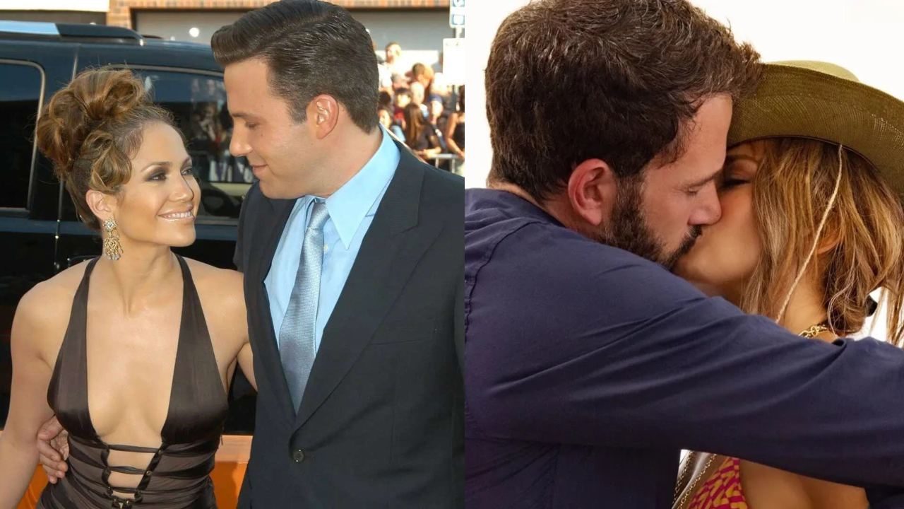 Jlo y Ben Affleck besandose anillo