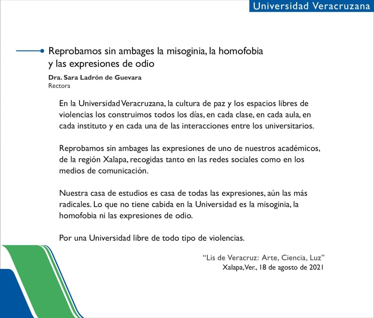 Universidad Veracruz comunicado maestro aborto misogino