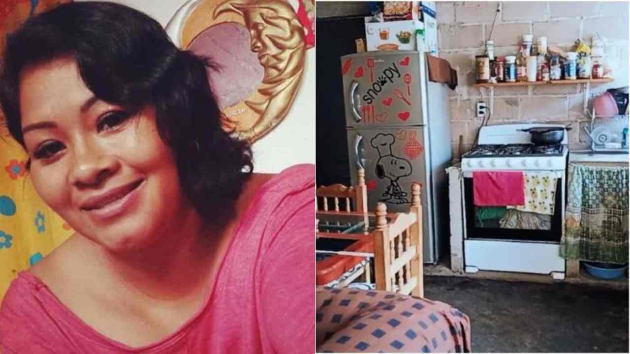 Mujer muestra con orgullo su casa de láminas y ladrillos