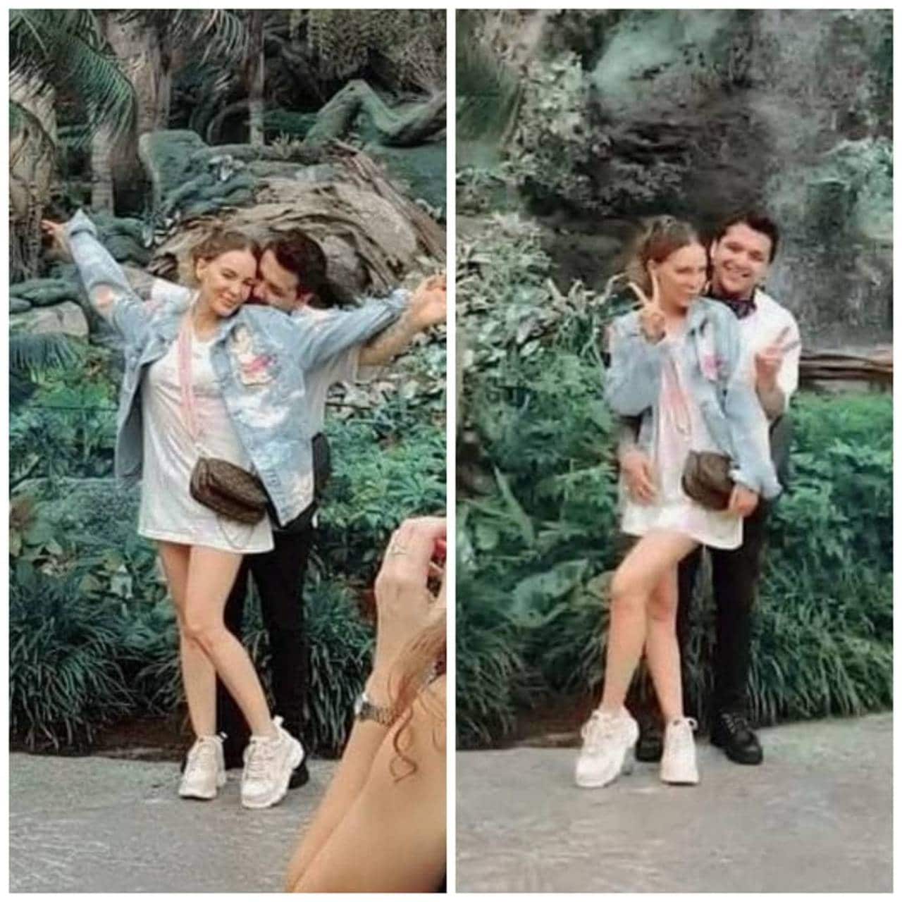 Belinda y Nodal abrazados en Disney