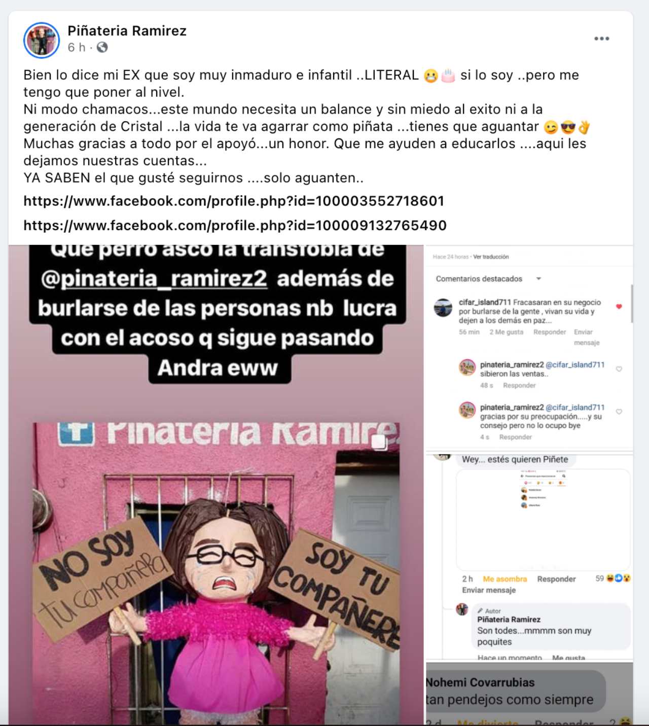 Pinatería Ramírez son acusados de transfobia