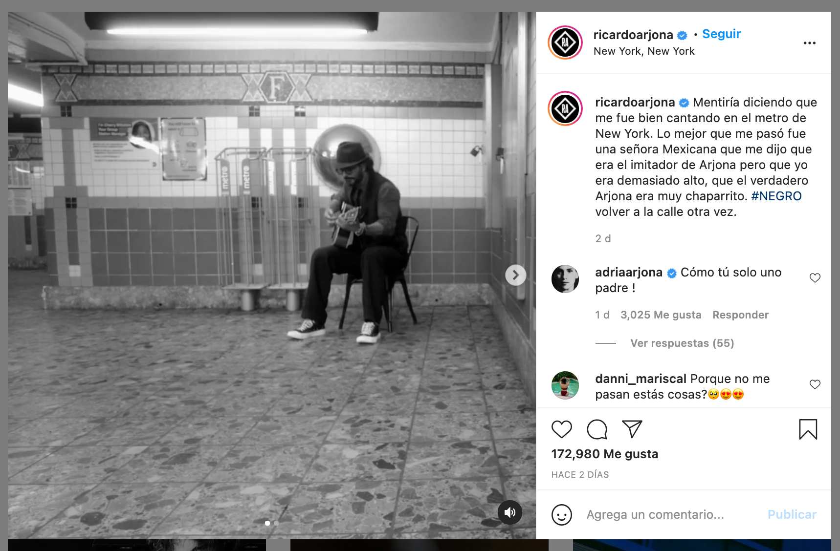 Ricardo Arjona en el metro de Nueva York