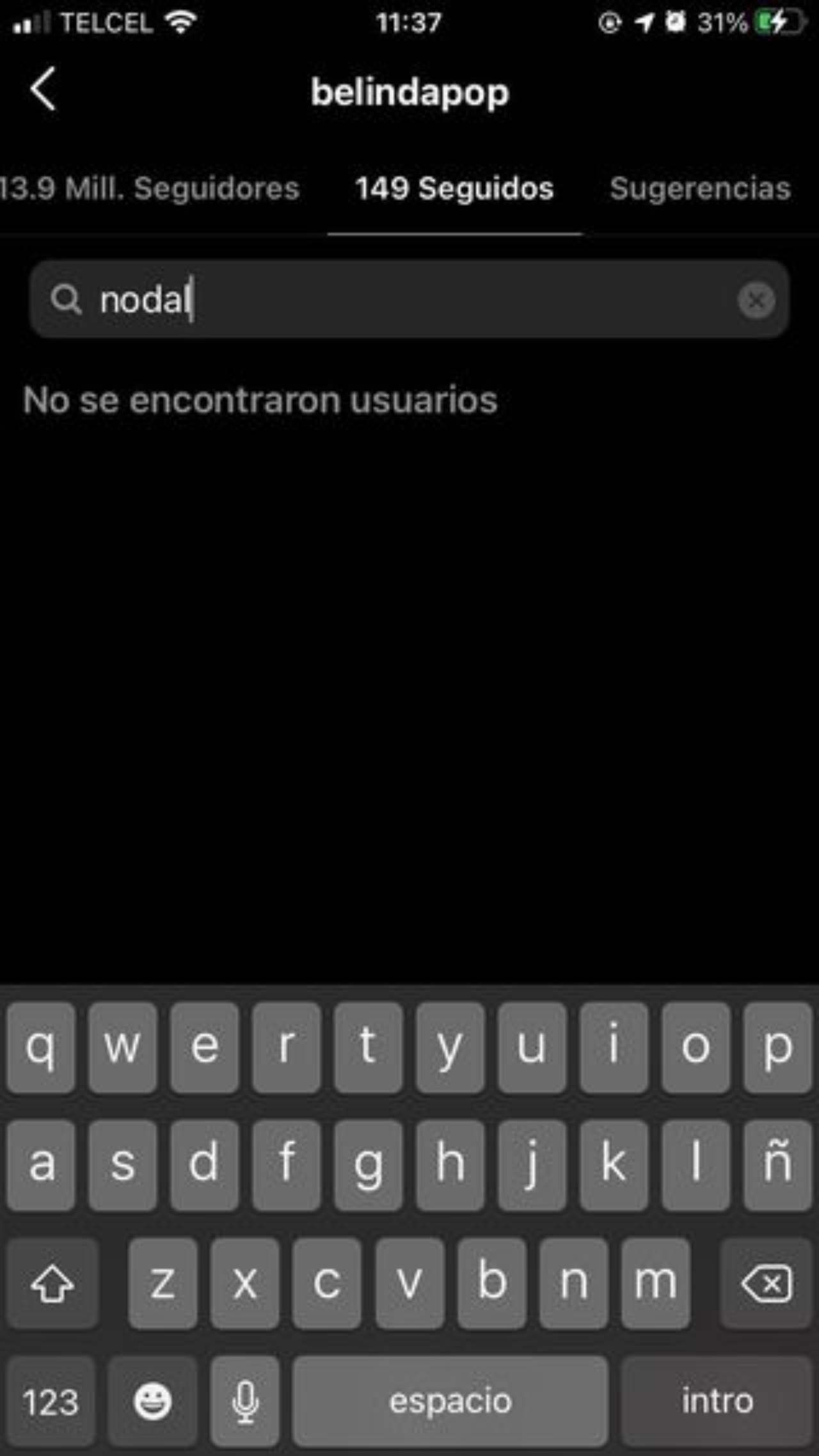 Nodal elimina Instagram Belinda