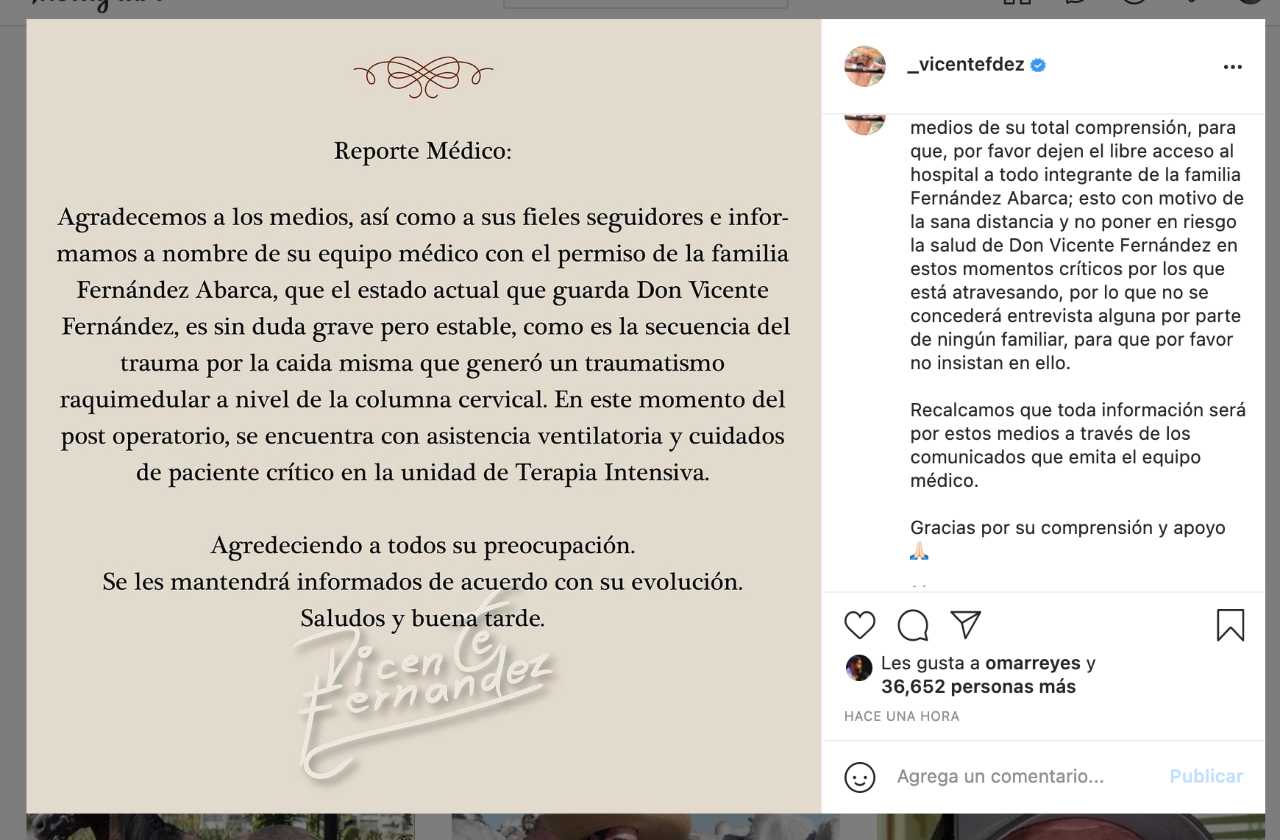 Vicente Fernández se encuentra grave pero estable
