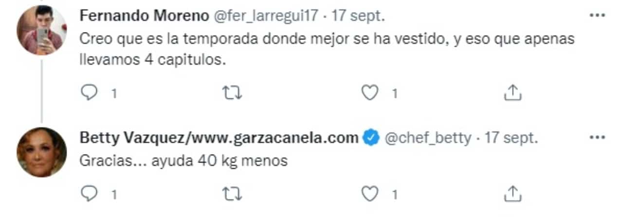 Chef Betty revela bajo 40 kilos
