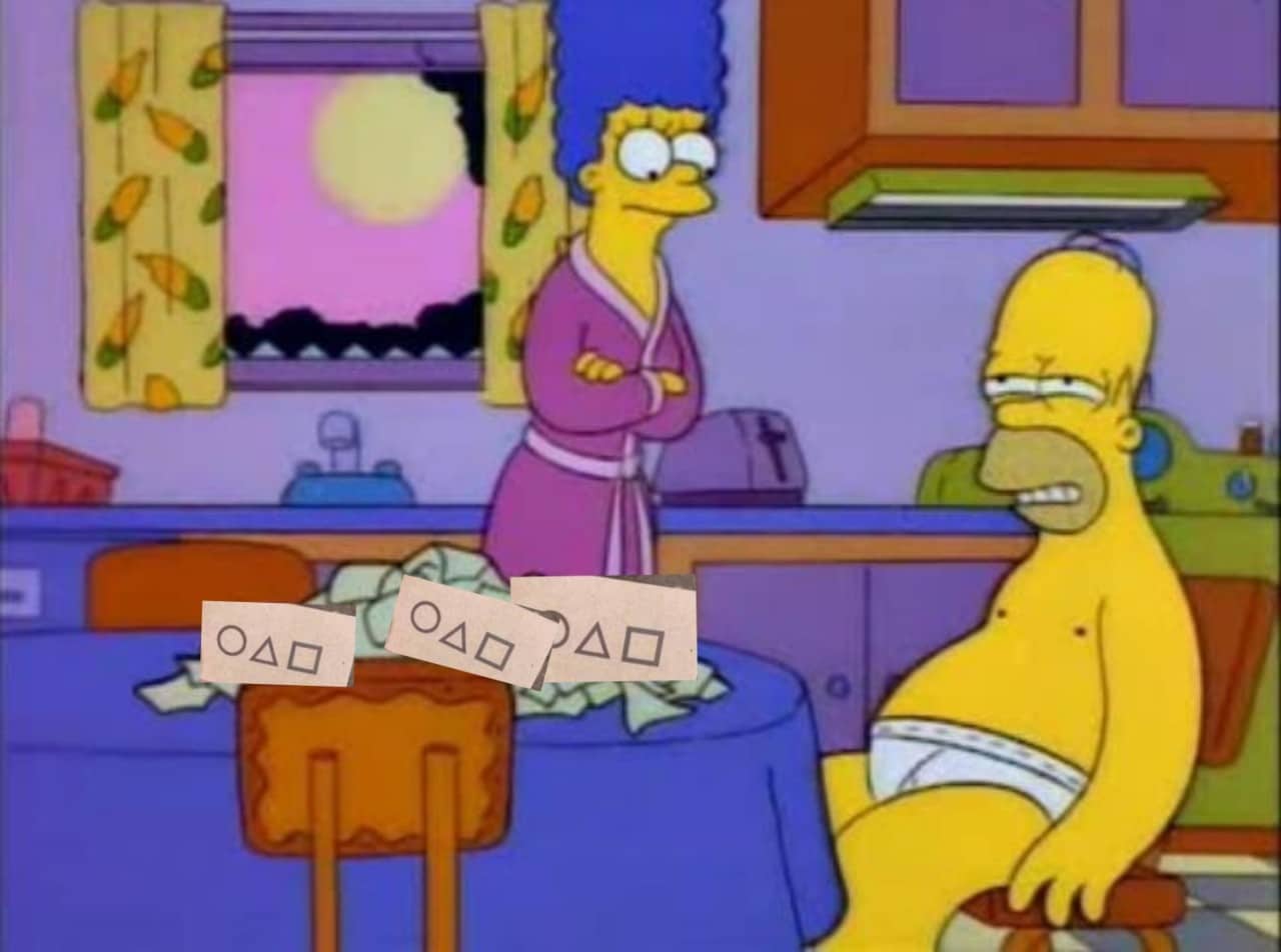 homero viendo el juego del calamar