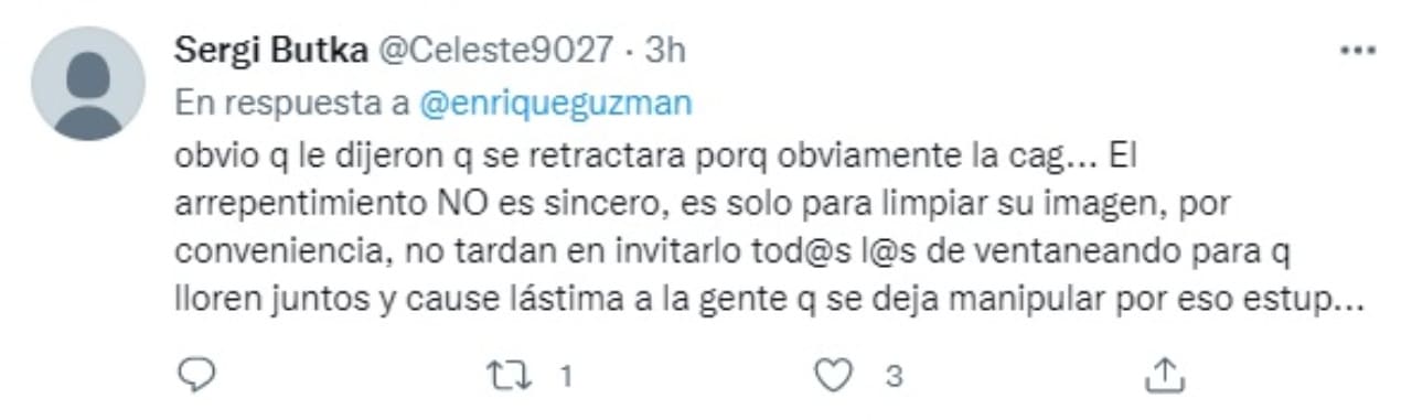 tweet contra enrique guzman decir karma