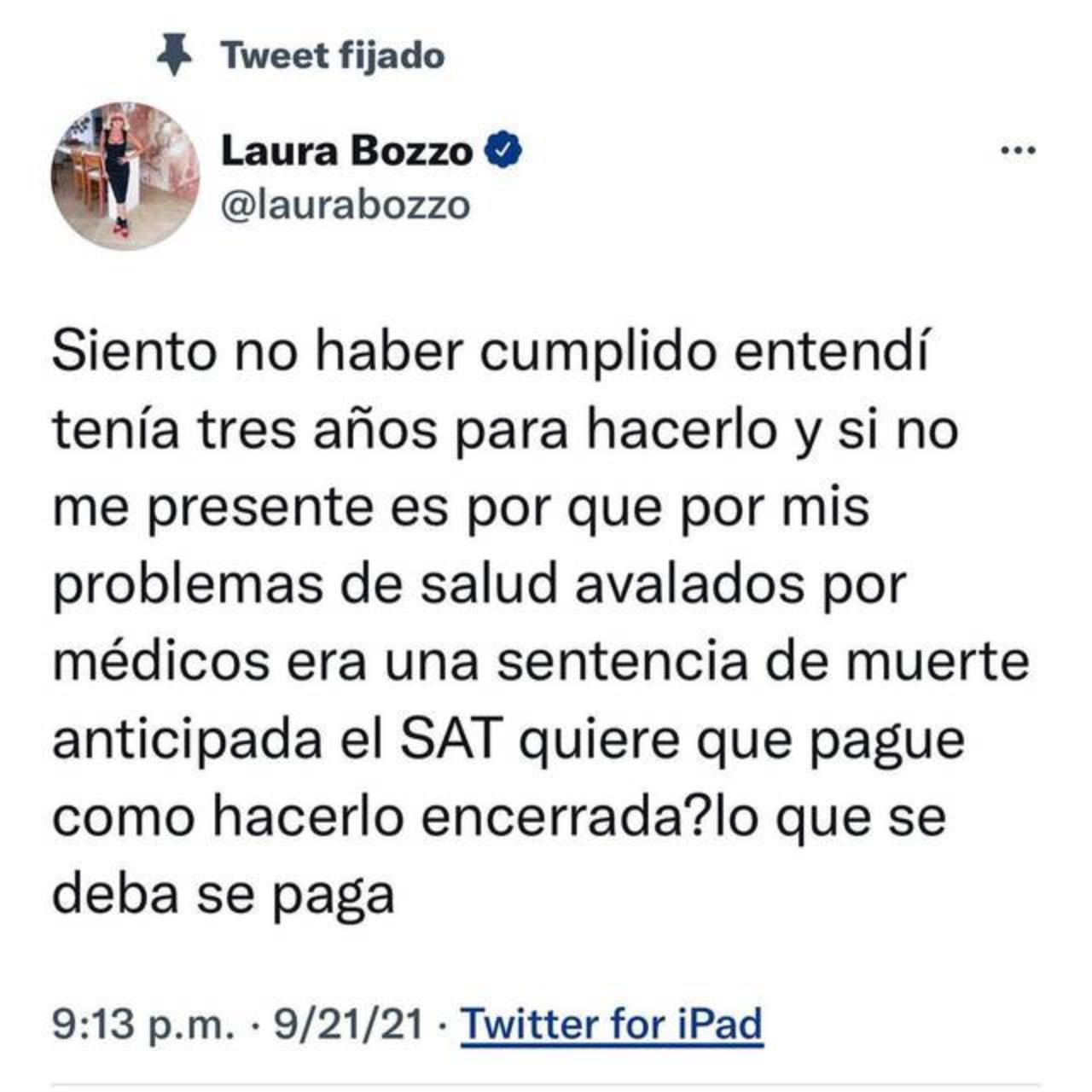 Laura Bozzo escribe tweet estar profuga