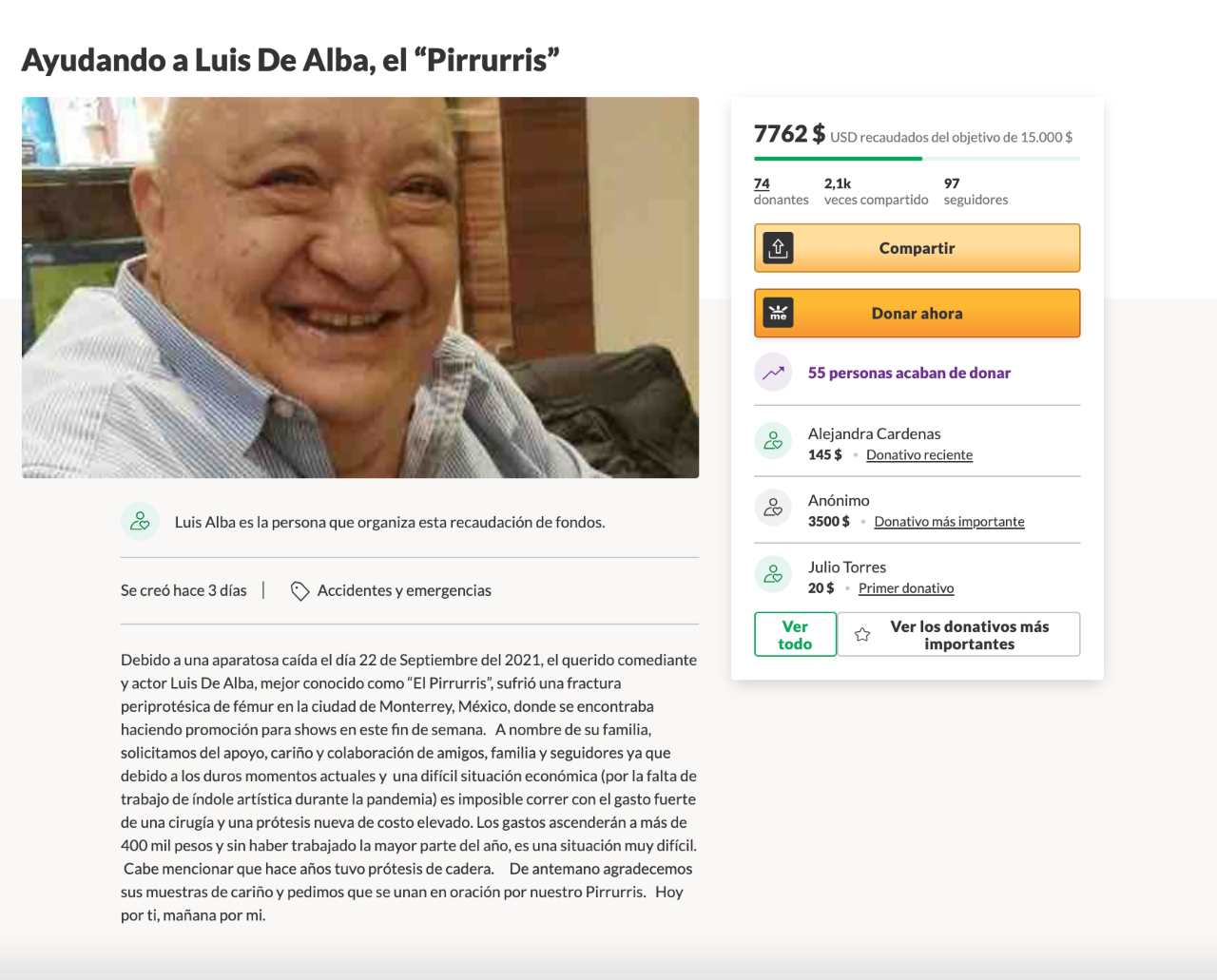 Luis de Alba pide donaciones para pagar hospital