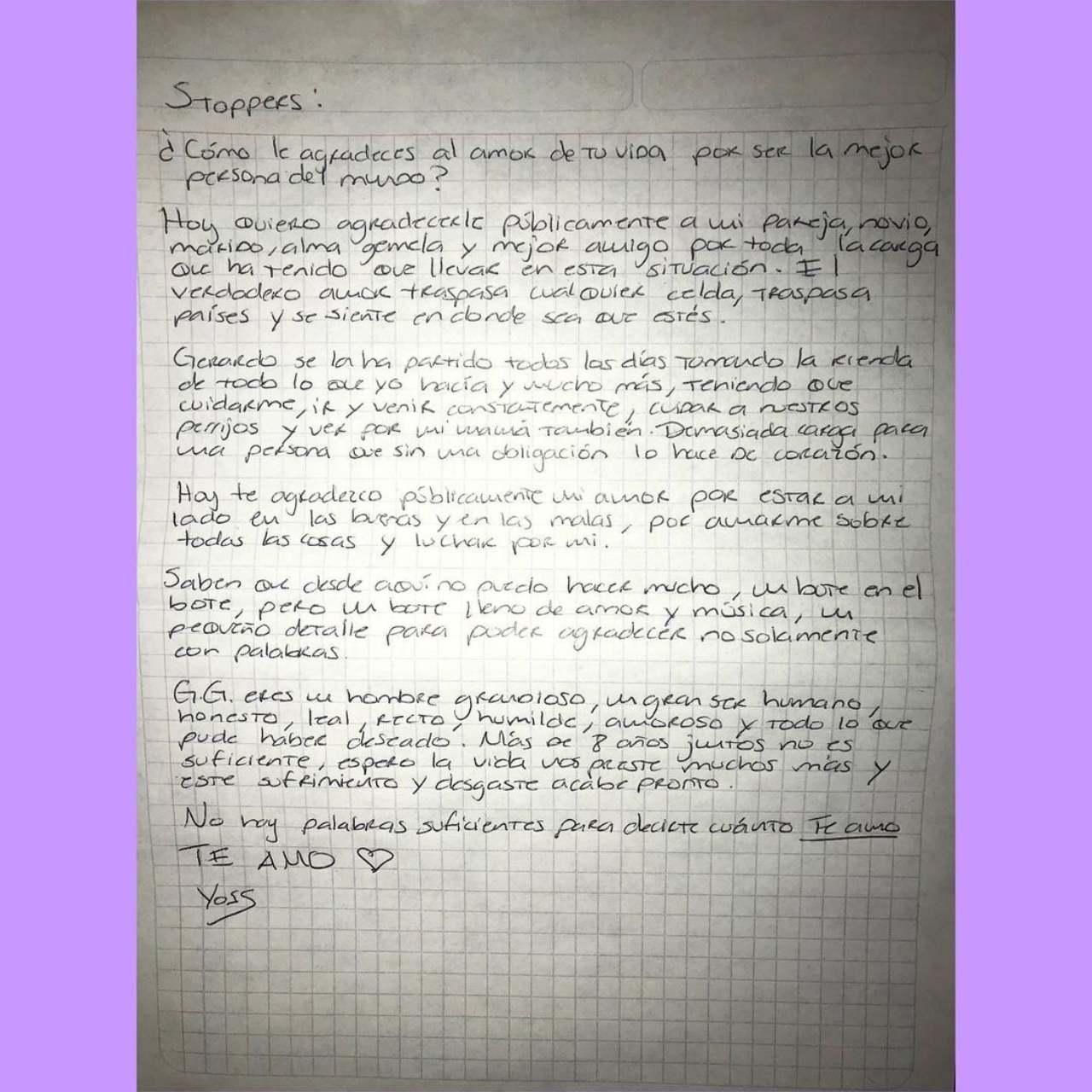YosStop escribe carta para su novio