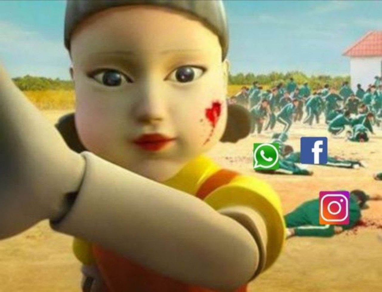 caida redes sociales meme muneca calamar