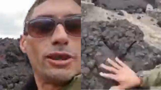 Reportero toca lava volcan se quema
