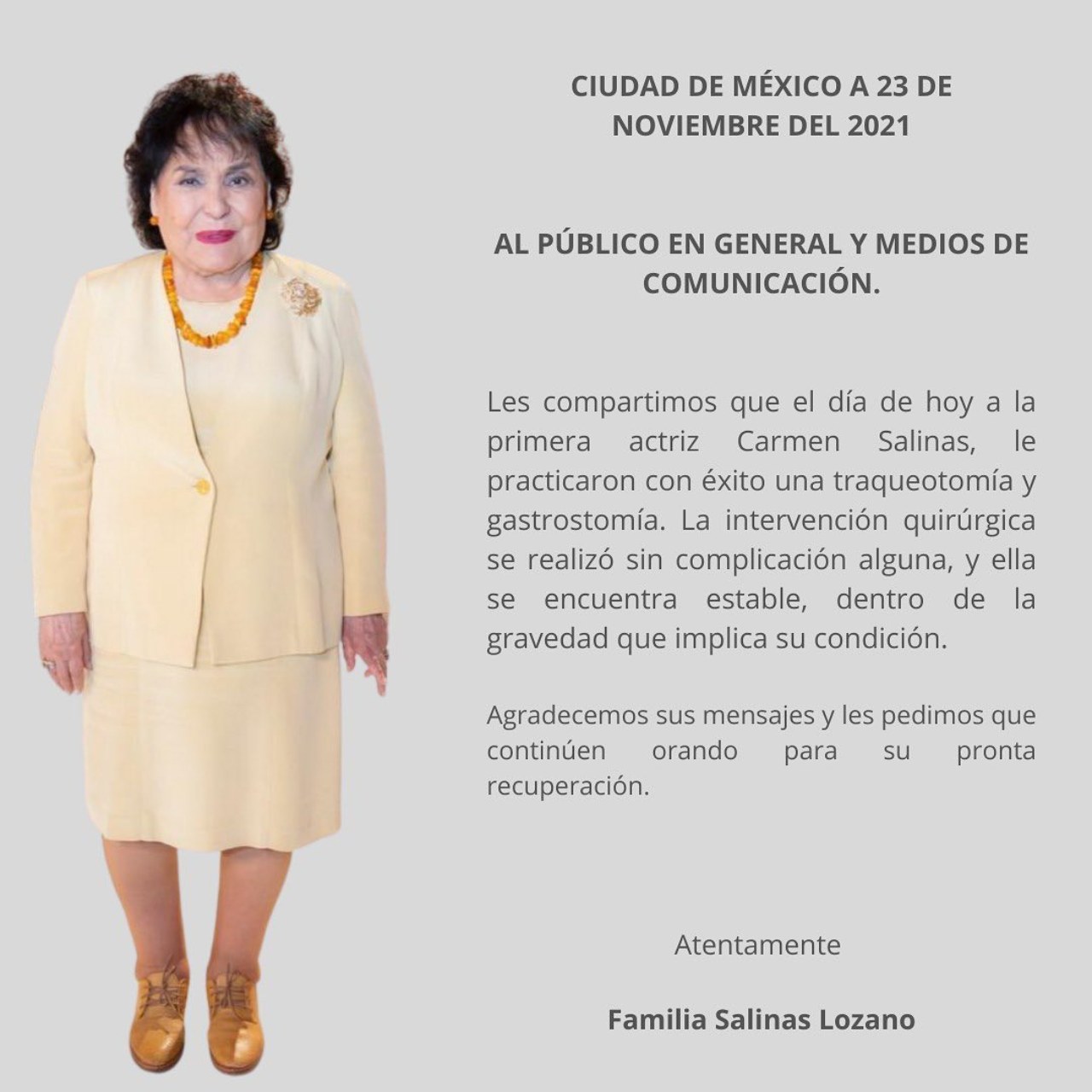 Carmen Salinas comunicado estado de salud