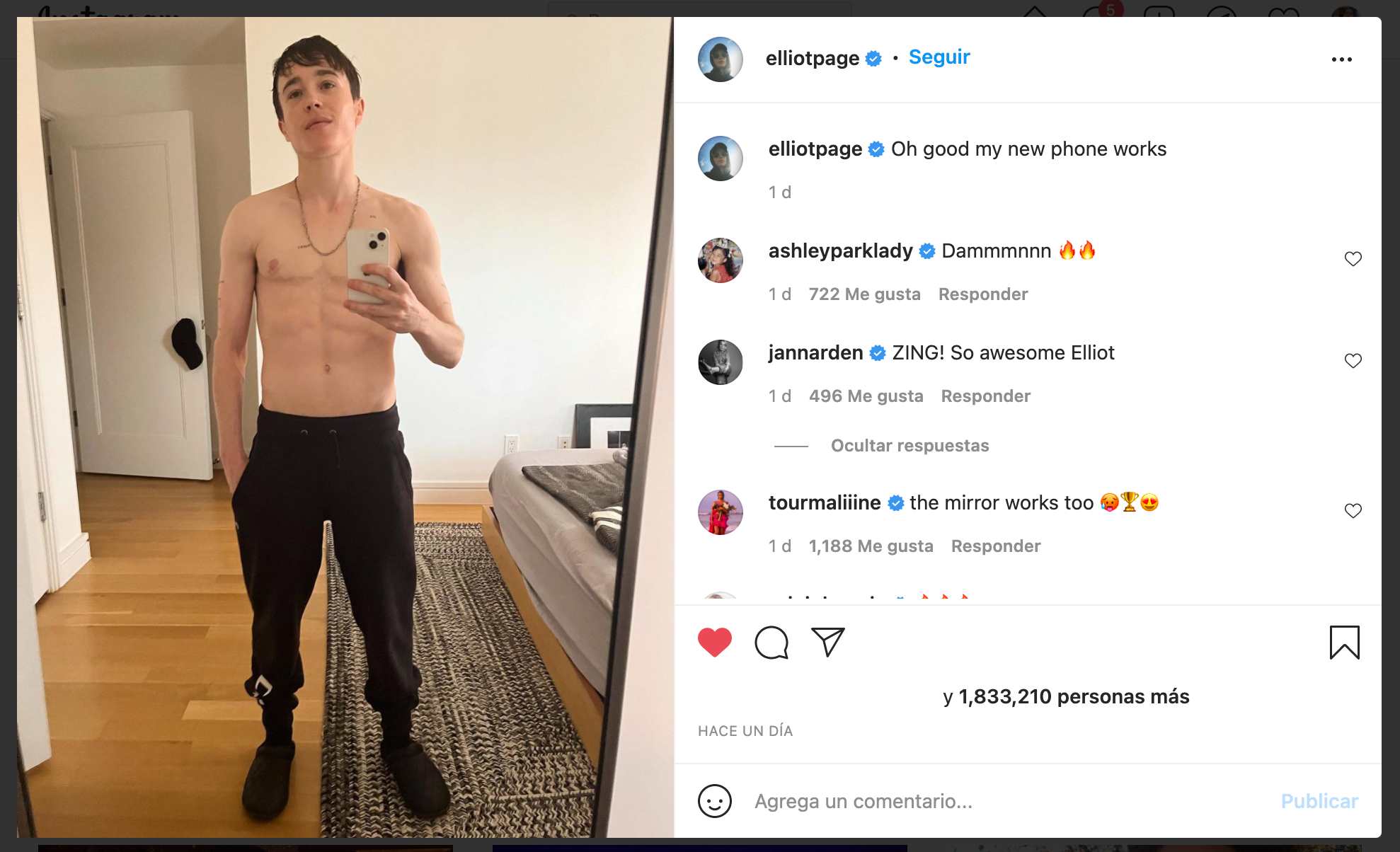 Elliot Page muestra su musculatura