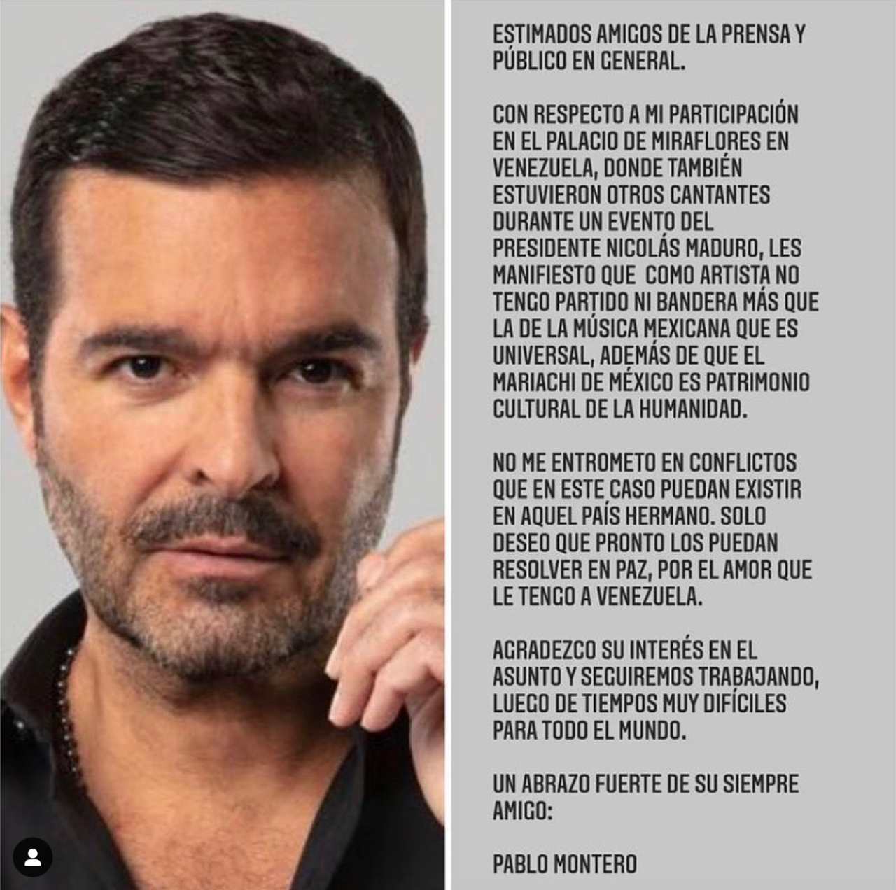 Pablo Montero se disculpa por cantar a Nicolás Maduro