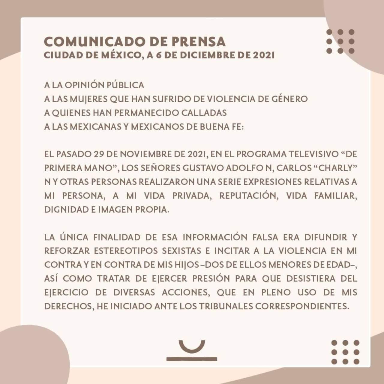 Ingrid Coronado comunicado demanda